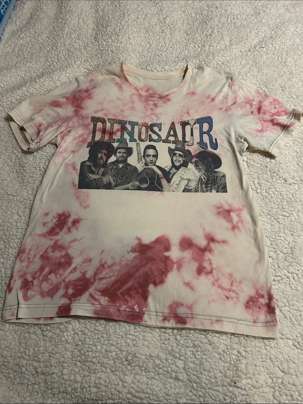 Tie-Dye Dinosaur Graphic Short Sleeve Tee - Pink/White